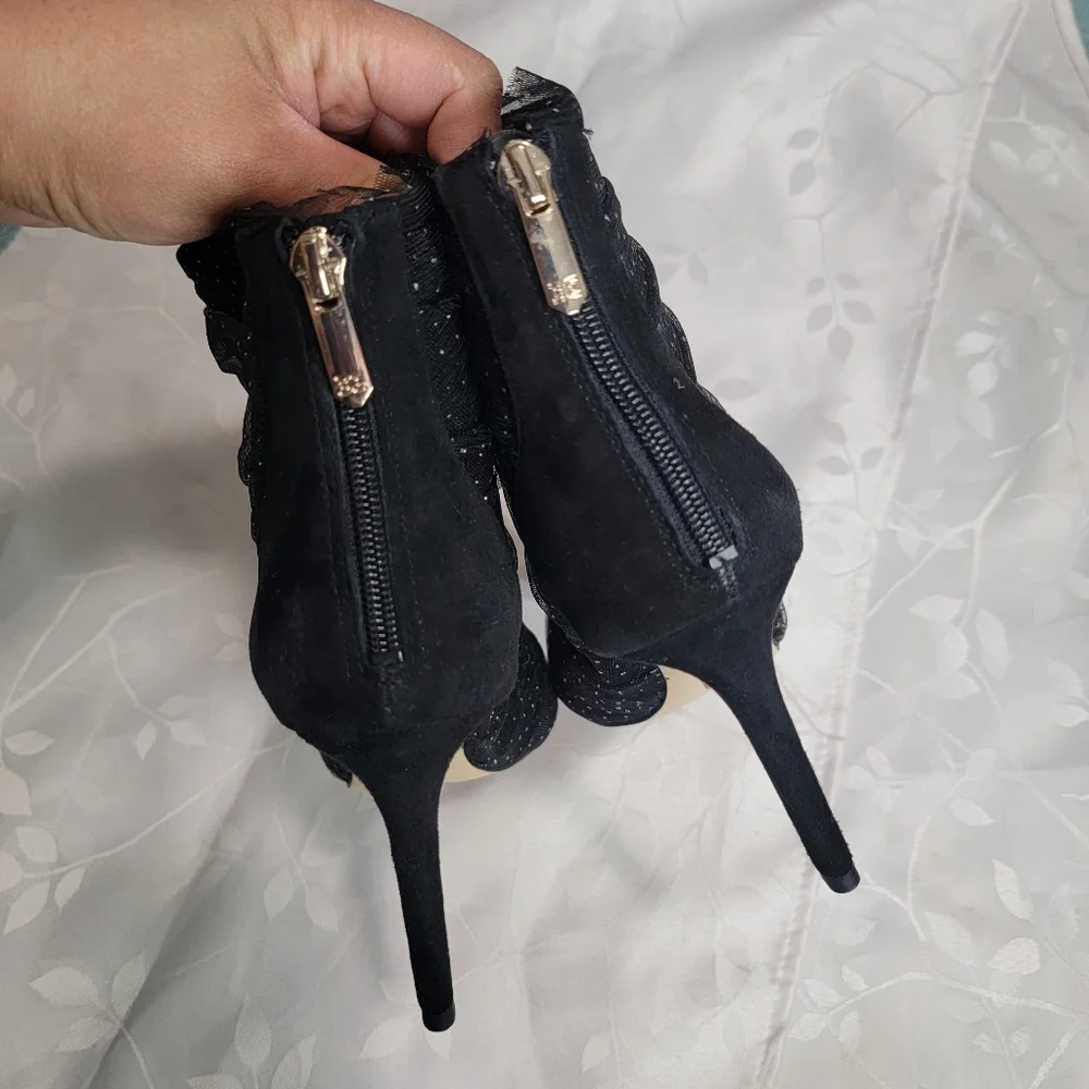 Sam Edelman Farren Glitter Mesh Tulle Pointed Toe Stiletto Heeled Ankle Booties‎